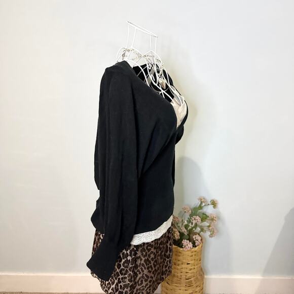 Cute vintage y2k black babydoll wrap sweater long sleeve top - Picture 4 of 6